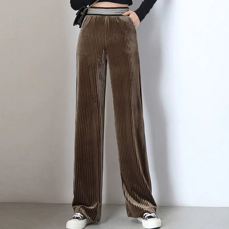 

Autumn Corduroy Wide-Leg Pants Women Plus size 5XL 4XL Korean Elastic High-Waist Straight Pants Casual Loose Velvet Trouser 2020