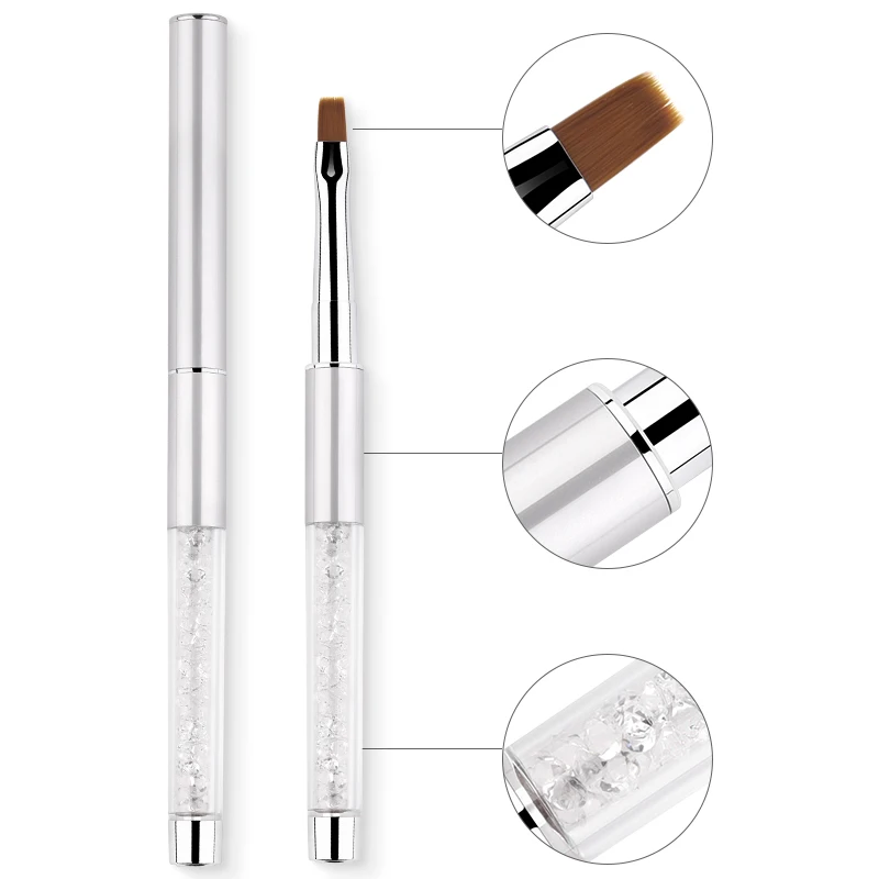 

New Pattern Art Nails Brush Pen Rhinestone Diamond Metal Acrylic Handle Carving Powder Gel Liquid Salon Liner Nails Brushes With