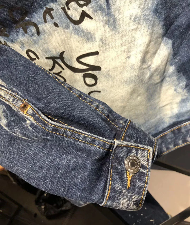 

European American Style dsq brand mens letter denim jacket brand luxury men Outerwear & Coats blue denim slim jacket for men