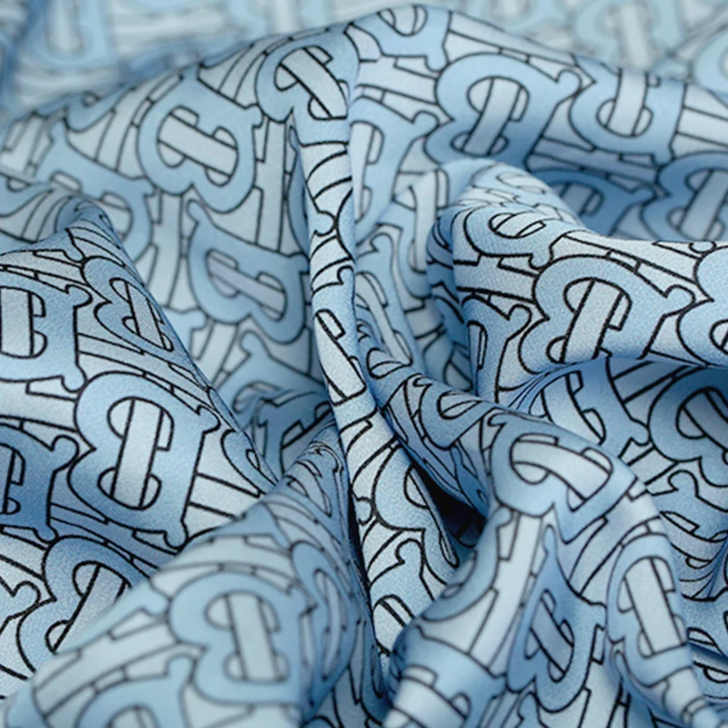 

138CM Wide 19MM Print Coffee Color Blue Silk Fabric for Summer Dress Shirt Scarf Cheongsam Skirt Pants Suit E1067