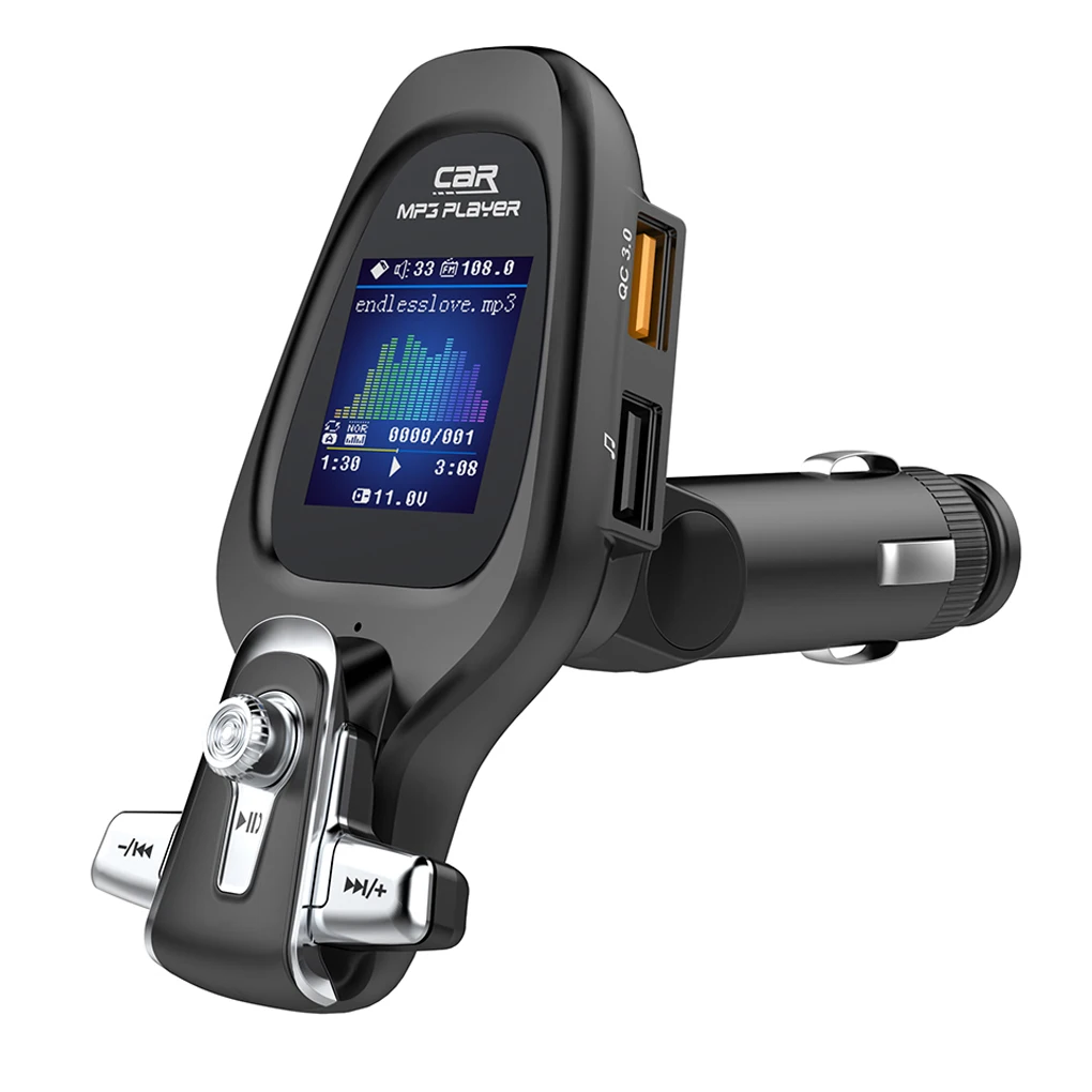 

Car MP3 Player Handsfree 1.44 Inch TFT Screen Bluetooth-compatible Transmitter QC 3.0 Fast Charging USB Charger EQ Mode