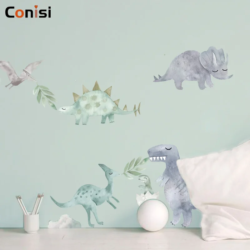 Conisi мультфильм Динозавры стены Искусство наклейки Животные роспись DIY ПВХ
