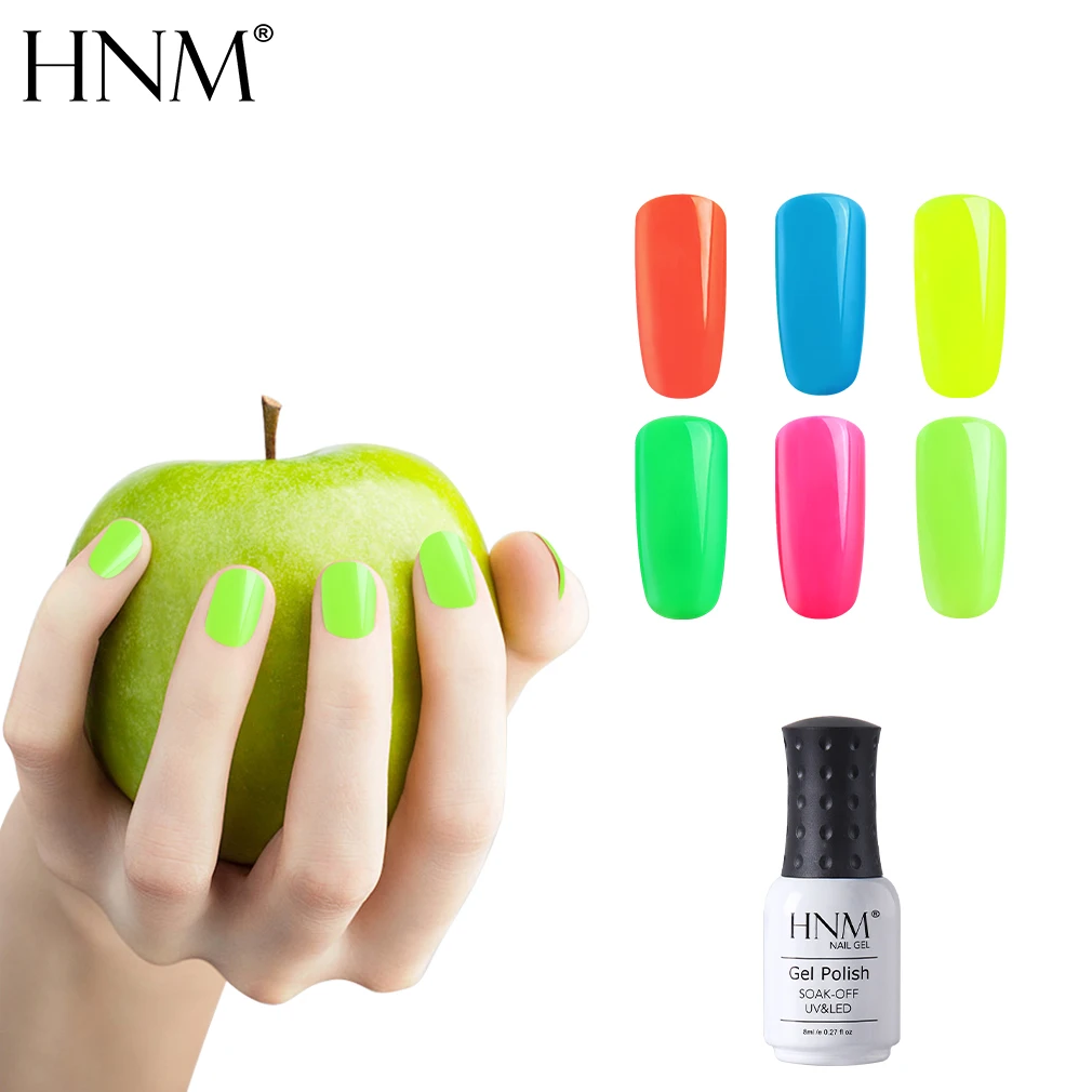 Флуоресцентный неоновый Гель-лак HNM 8 мл для ногтей Светодиодный УФ-светильник