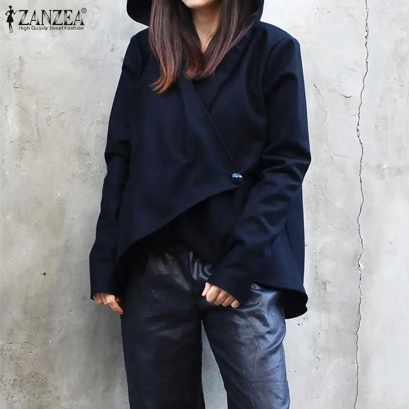 Куртка ZANZEA женская повседневная с капюшоном двубортная верхняя одежда модное