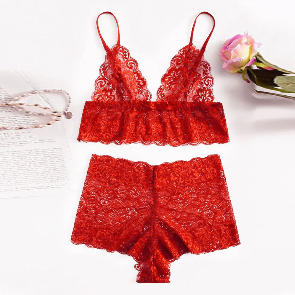Sexy Underwear Women Plus Size Lace Babydoll Bra Lingerie Set Girl Transparent and Panty | Женская одежда