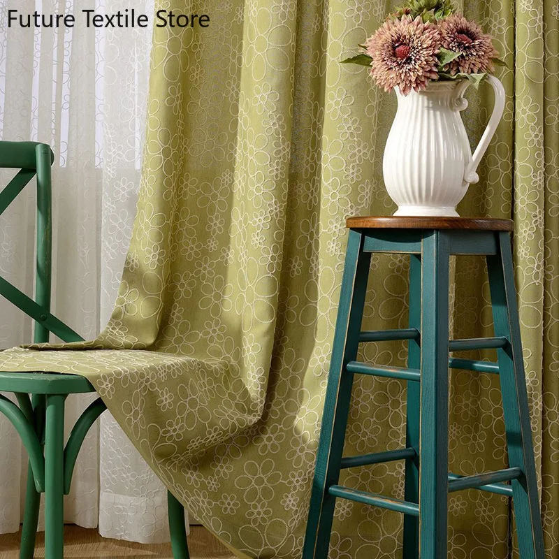 

2021 New Linen/Cotton Embroidered Curtains American Pastoral Style Fabric Curtains Suitable for Living Room Dining Room Bedroom