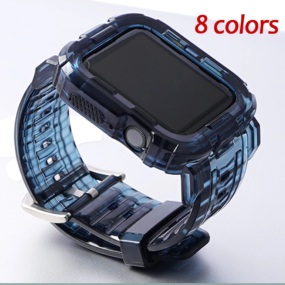 

Soft Transparent Silicone watch band for apple watch 5 4 3 2 1 Case+Strap for iwatch 40mm 42mm 38mm Rubbe bands for applw watch
