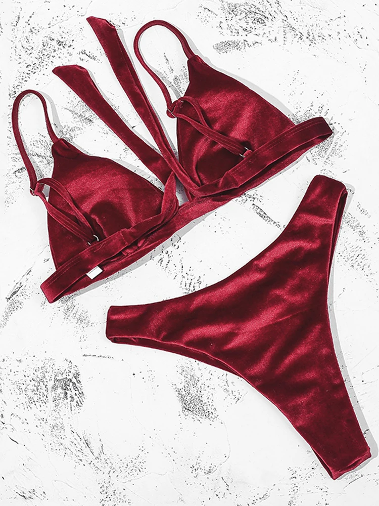 ZTVitality Red Push Up Bikini 2020 Hot Sale Straps Padded Mid Waist Sexy Bikinis Bandage Swimsuit Solid Swimwear Women Biquini | Женская