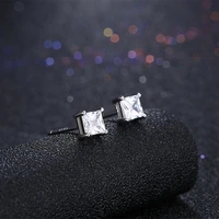 SILVERHOO 925 Sterling Silver Earrings For Women Geometry Square Cubic Zirconia Stud Earring Female Wedding Engagement Jewelry