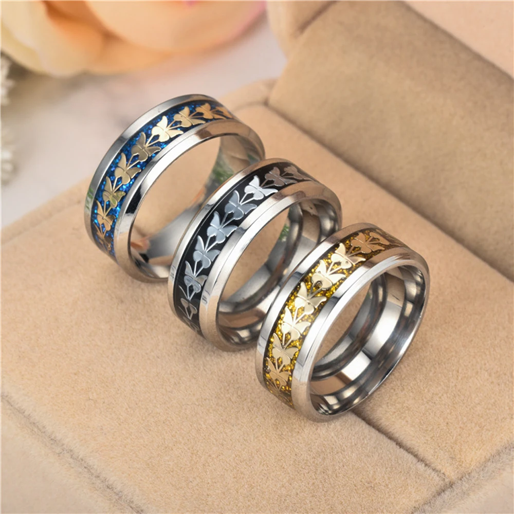 

Simple And Fashionable Stainless Steel Butterfly Function Titanium Ring Jewelry Women Punk Style