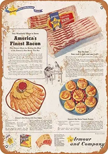 

Crysss 8x12 Inch (20cm x 30cm) 1944 Armour Bacon Vintage Look Metal Sign
