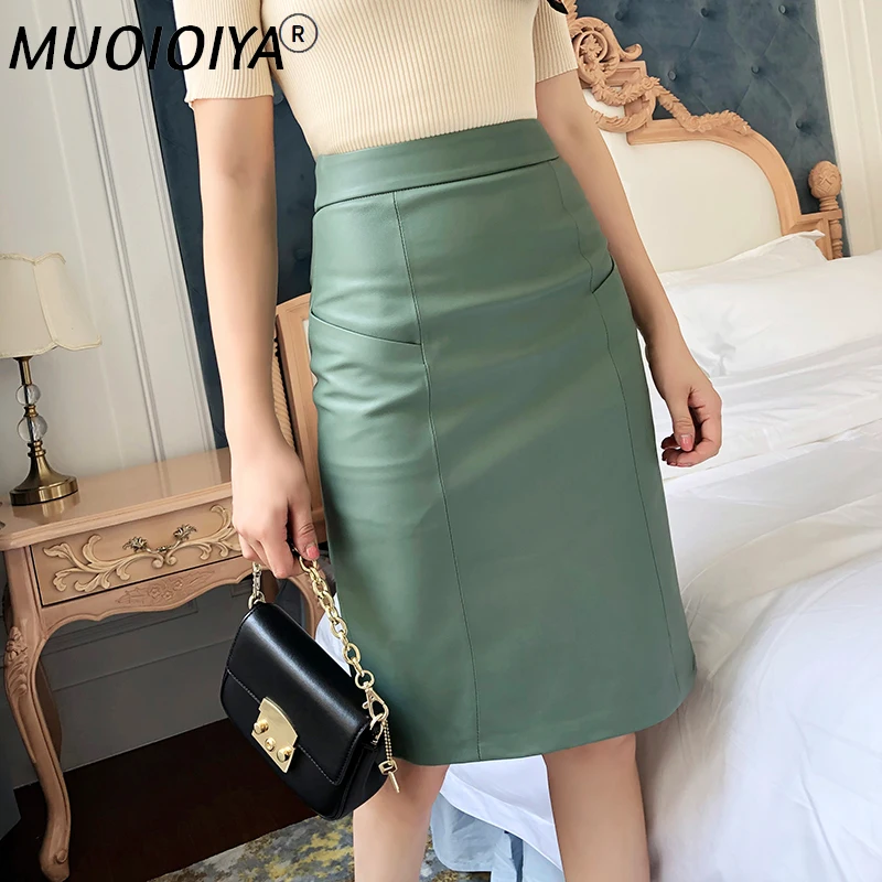 

Женская юбка-карандаш средней длины, из натуральной кожи