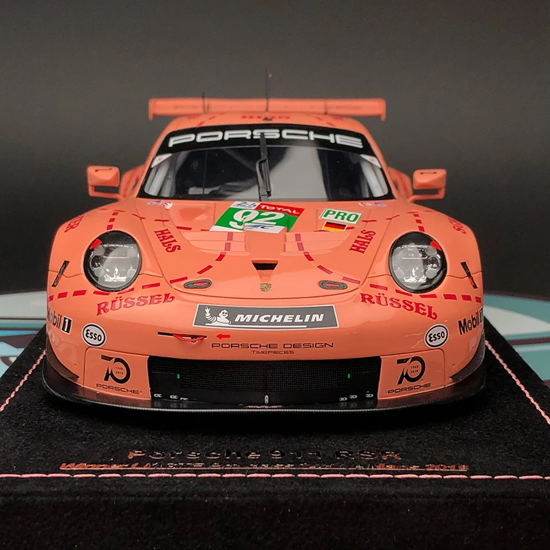 

Spark1:18 Porsche 911 RSR Pink Pig Le Mans Racing Supercar Model Collection Ornaments Simulated Alloy Car Collect Gifts