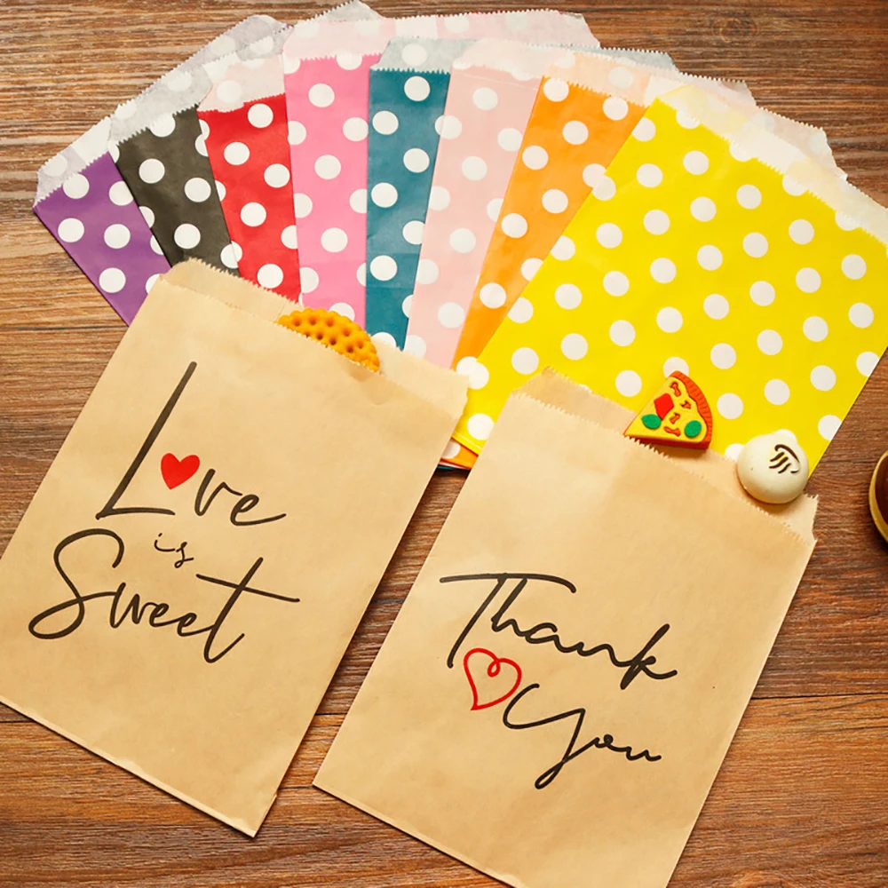 

25pcs Thank You Kraft Paper Bag Candy Biscuit Bags Packing Pouch Pastry Tool Wrapping Wedding Party Supplies 13x18cm