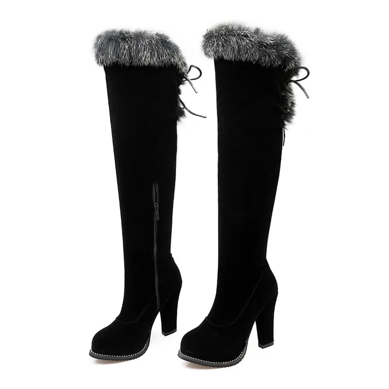 

BLXQPYT Winter Hot Sale New Arrive Women Boots Black Flock Zipper Over The Knee Boots Lace Up Super High Ladies Boots
