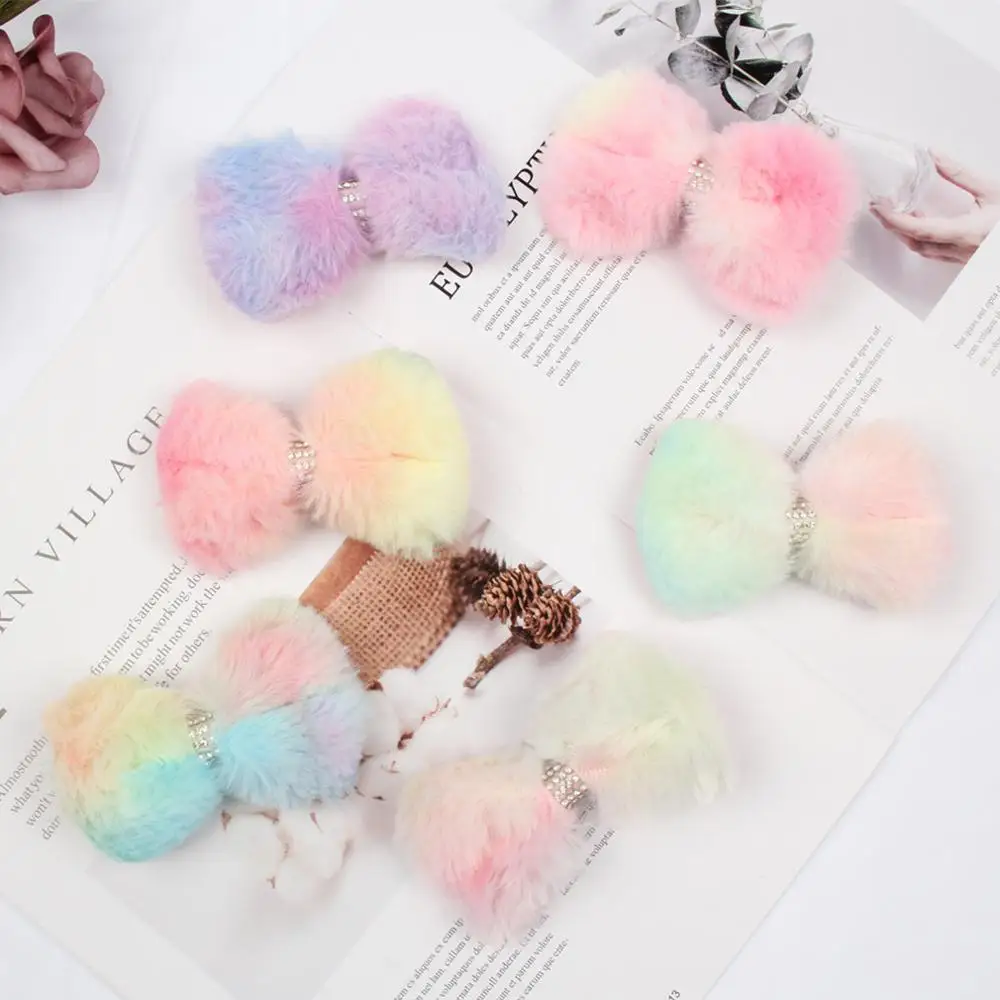 

Oaoleer 3.5" Cute Furry Hair Bows Clips Korean Rainbow Color Crystal Hairclips Pins Barrettes For Women Girls Hair Accessories
