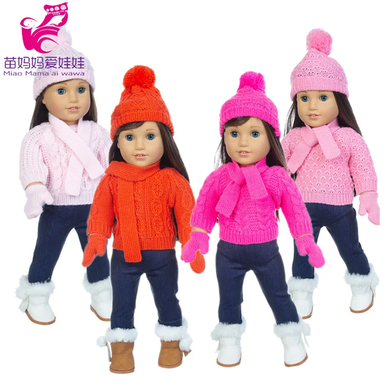 

18" girl winter warm clothes crochet sweater for 40cm baby doll sweater hat scarf gloves set children gift