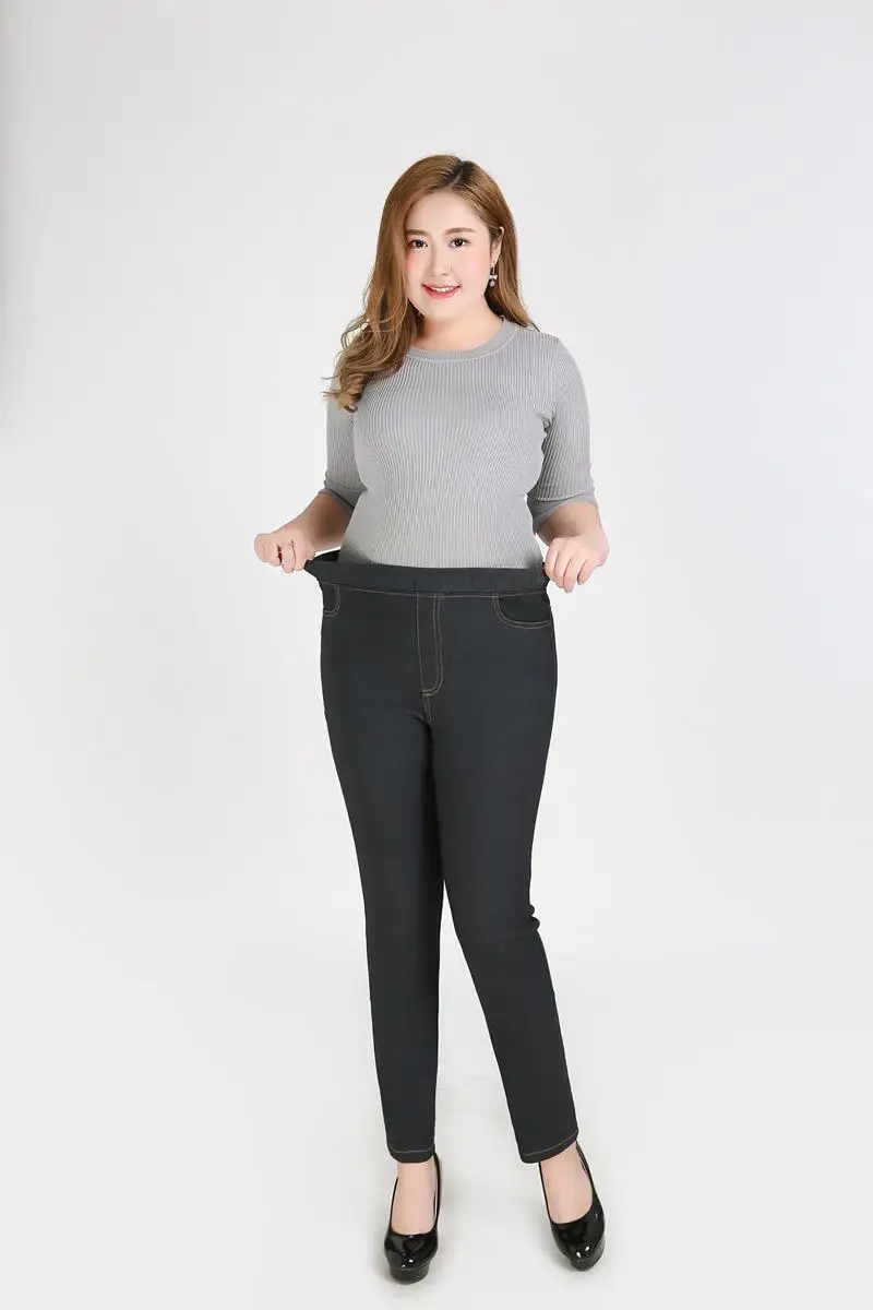 2XL-9XL, джинсы большого размера, осень размера плюс, Стрейчевые женские джинсовые штаны с высокой талией, женские 6XL 7XL, большой размер, узкие джинсовые брюки