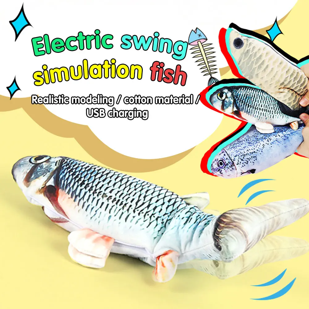 Кошка животное рыба игрушка 3D Рыба электрический удар качели Реалистичная