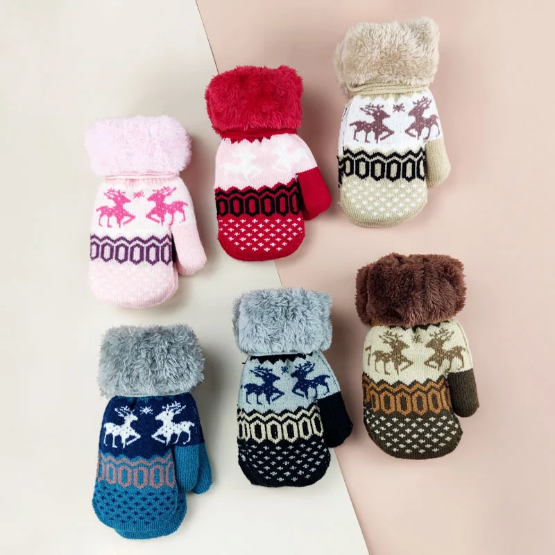 

Baby Gloves Kids Girls Boys Mittens Winter Warm Plus Velvet Elk Christmas Gloves Knitted 6-13 Years Children Toddler Accessories