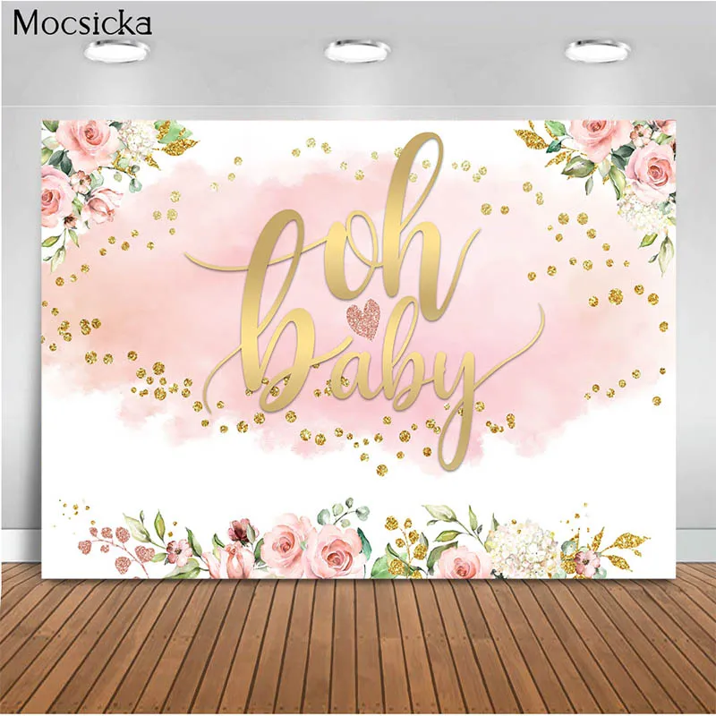 

Mocsicka Oh Baby Photography Background Flowers Decoration Props Baby Shower Child Portrait Photo Backdrop Banner