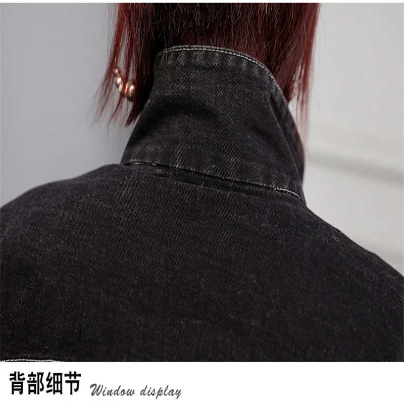 

Vintage Women Denim Jacket Spring 2020 New Short Jeans Coat Female Zipper Long Sleeve Stand-Collar Overcoat Femme Casual M377