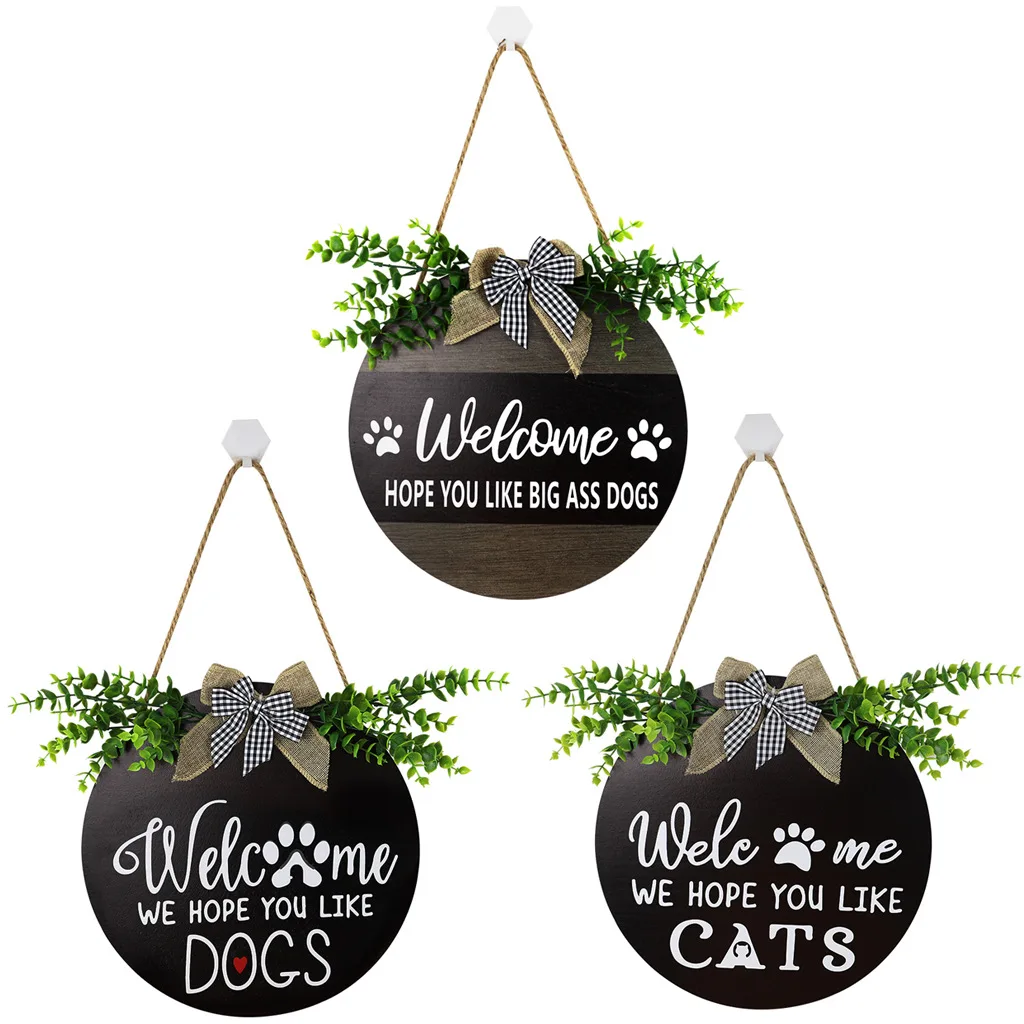 

Wood Craft Door Hanger for Home Decor Welcome Ornaments Country Style Decoration Pet Pendant