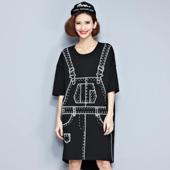 Осеннее платье размера плюс футболка с 3D рисунком Хлопковая женская Hlaf модная