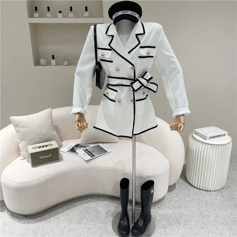 

Women's Spring Summer 2021 Niche Design Fashion Contrast Suit Dress Bandage Double Breasted Suit Jacket