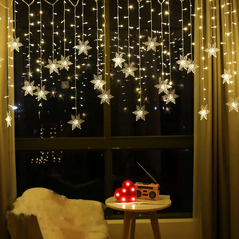 

Christmas Snowflakes 3.2M LED String Lights Flashing Lights Waterproof Holiday Party Connectable Wave Fairy Light Curtain Light