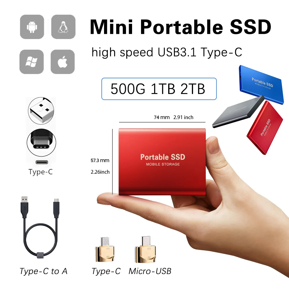 Портативный внешний жесткий диск 4 ТБ USB ударопрочный твердотельный накопитель
