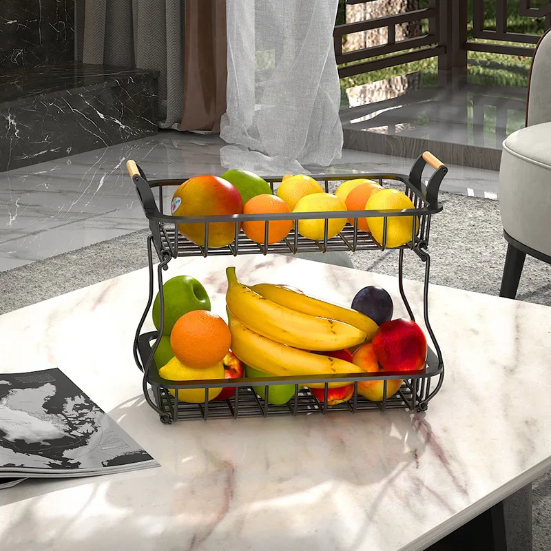 Detachable 2-Layer Storage Rack Carbon Steel Anti-Rust Living Room Household Fruit Basket Minimalist Vegetable Fruit Shelf