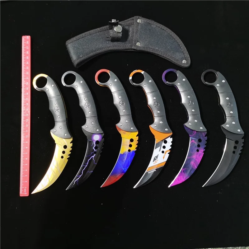 

Real Counter Strike Cs Go Karambit Knives with Sheath Tiger Tooth Claw Tactical Camping Knife Fixed Blade Outdoor Rainbow Tool