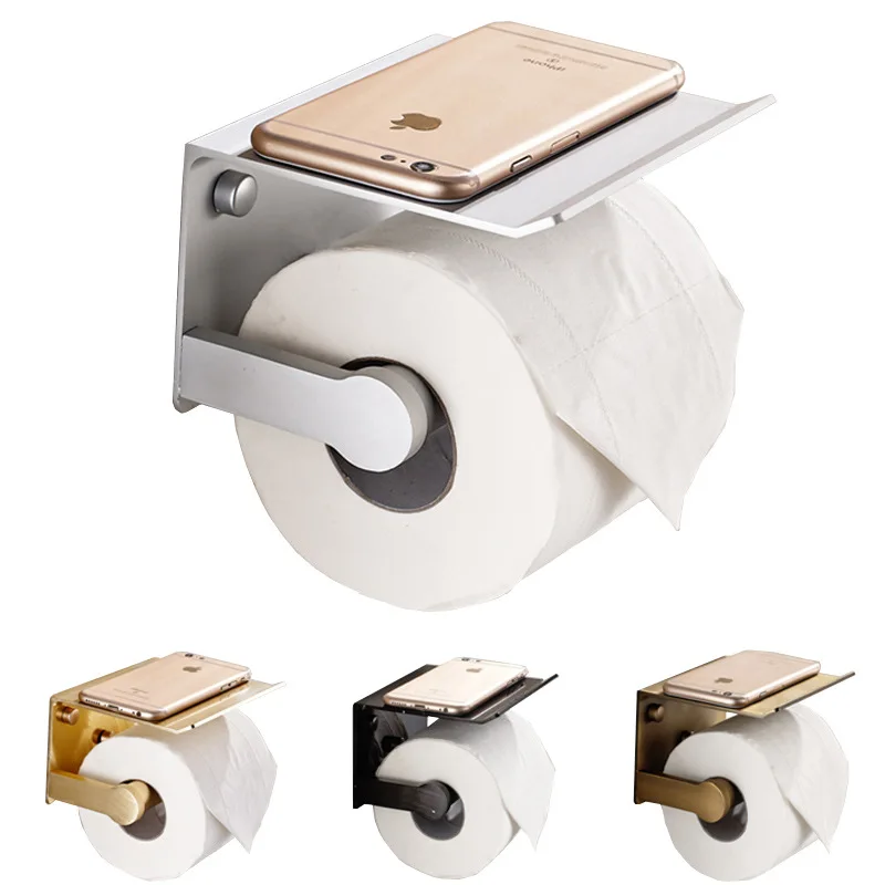 

Bathroom Toilet Towel Paper Holder Phone Holder Wall Mount WC Rolhouder Paper Holder With Shelf Towel Rack Tissue Boxes Black