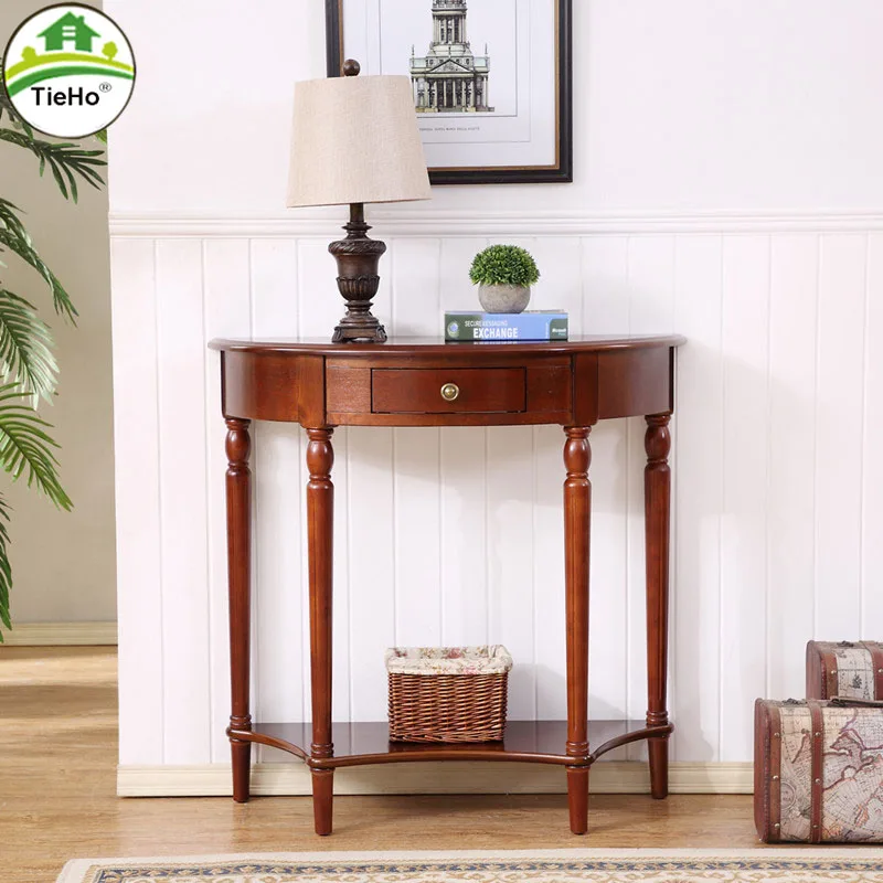 Консольный стол в европейском стиле из массива дерева с выдвижными ящиками