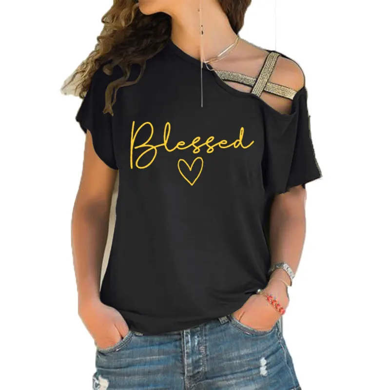 Новое поступление Кристиан футболка с надписью Blessed можно использовать в