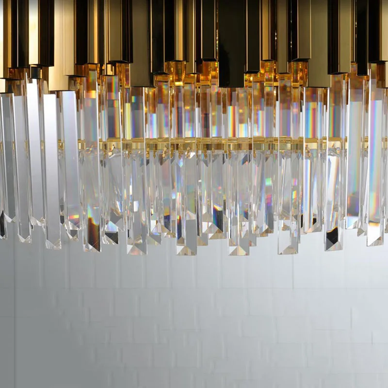 

New Modern Crystal Chandelier Lamp For Luxury Living Room Gold Chain Round Stainless Steel Chandeliers Lighting