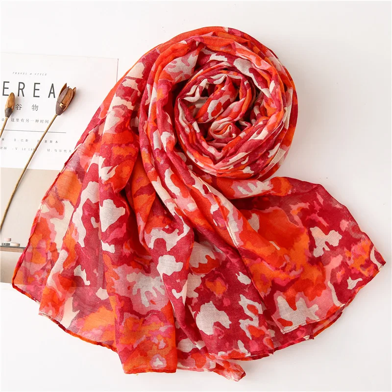 Fashion Abstract Floral Cotton Scarves for Women Spring Autumn Soft Neck Head Shawls and Wraps Lady Pashmina Bandanas |