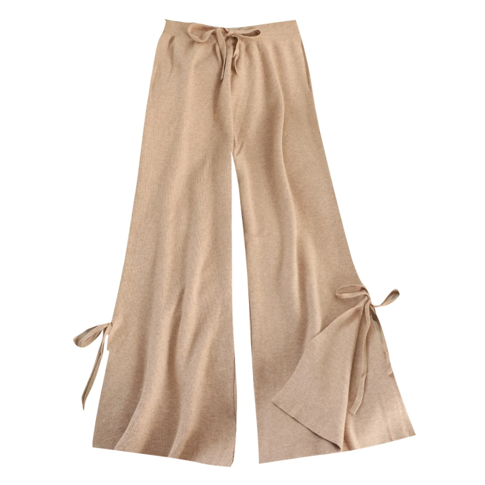 SINGRAIN женские элегантные трикотажные брюки с эластичным поясом и бантом длинные