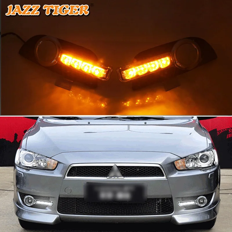 

Дневные ходовые огни 12 В для Mitsubishi Lancer 2010 2011 2012 Drl с указателями поворота для автомобилей, Автомобильные светодиодные противотуманные фары, фары