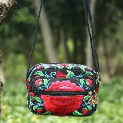 

New national embroidery women mini shopping handbags!Nice bohemian floral prints lady shoulder bag Multi-zippers Casual Carrier
