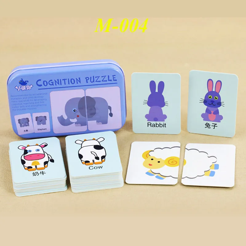 M-004 Animal match Пазл детские игрушки для детей, карточки, бумага, совпадающая игра, когнитивные карточки, автомобиль, фрукты, животные, жизнь, набор, пара, отрезная игрушка - Цвет: M-004 Animal match