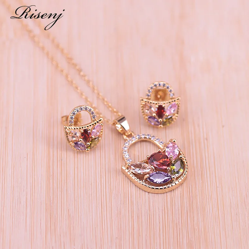 Акция корзина квадратный цвет яркий циркон цветок золотой костюм ювелирные