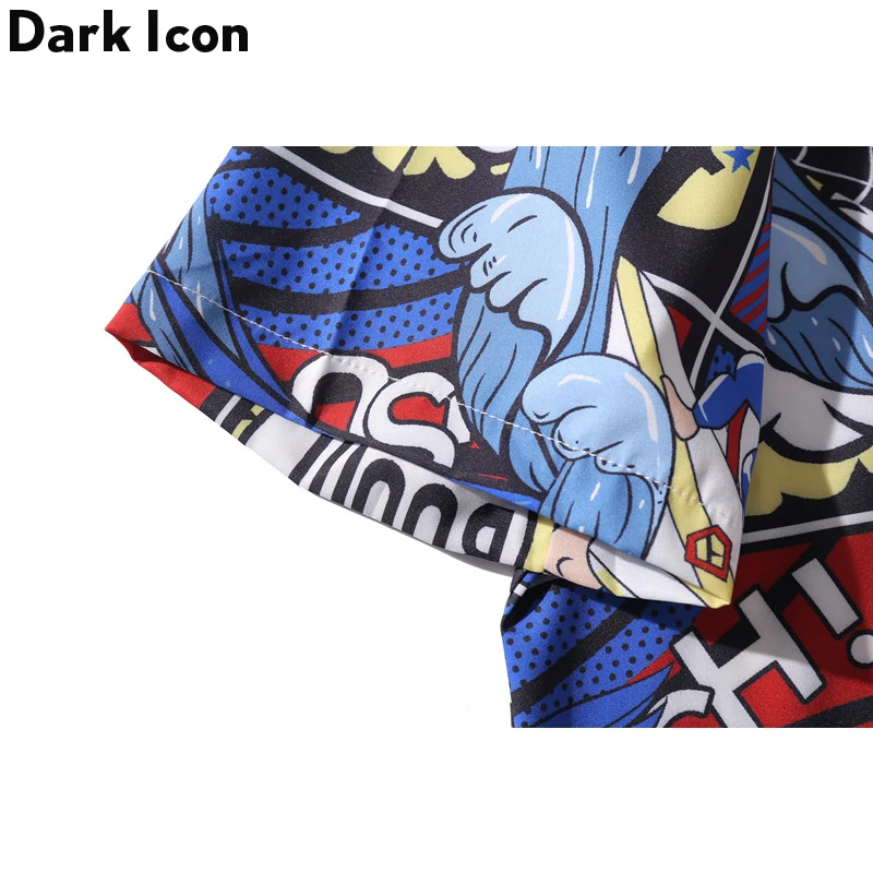 Dark Icon Cartoon Printed Hip Hop Shirts Men 2020 Summer Turn-down Collar Men's Street Hipster | Мужская одежда