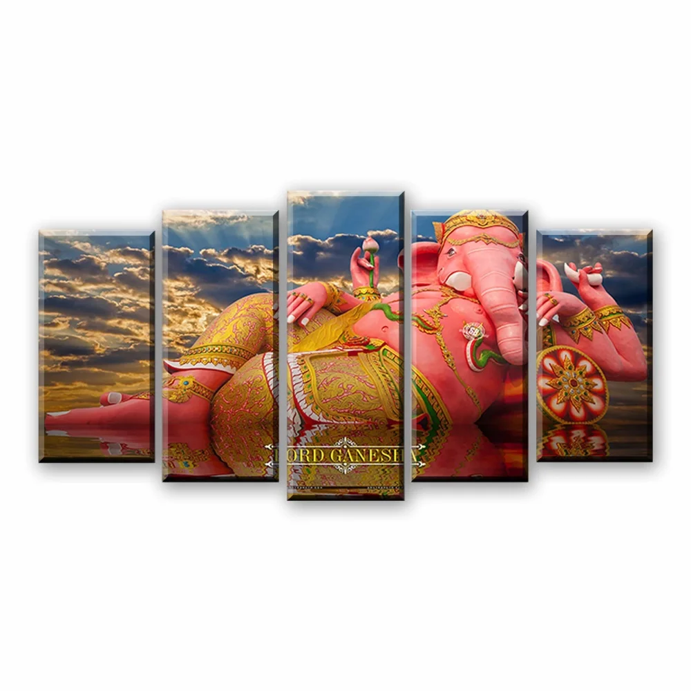 

Modern Canvas Printed 5 Panel Elephant Trunk God Picture Cuadros Wall Art Painting Home Decor For Living Room Artwork Pictures