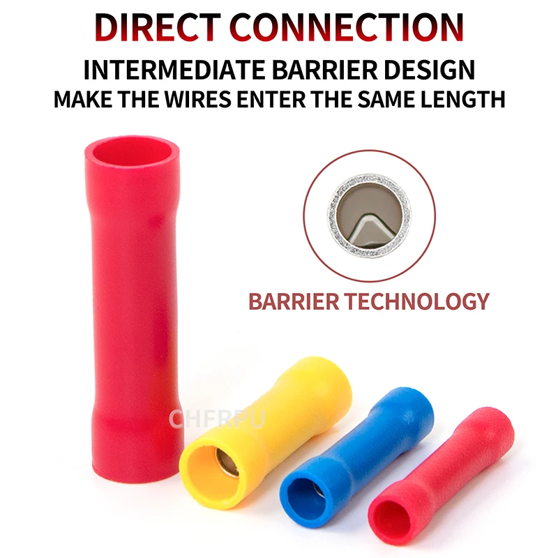 Terminals Quick crimping 50Pieces BV1.25 BV2 BV5.5 BV8 Insulated Straight Wire Butt Connector Electrical Crimp | Обустройство дома