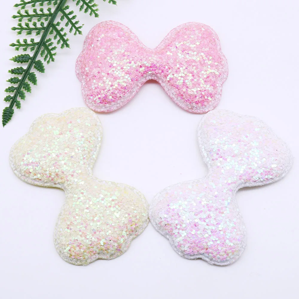 10pcs Patches On Clothes Glitter Padded Sequin Cloth Pretty Bowknot Knapsack Headwear Hair Clip Accessories Craft Supplies 084