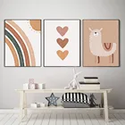 Абстрактная живопись Альпака Печать на холсте Радуга солнце сердце постеры для детской в стиле бохо настенные картины украшение для игровой комнаты без рамки