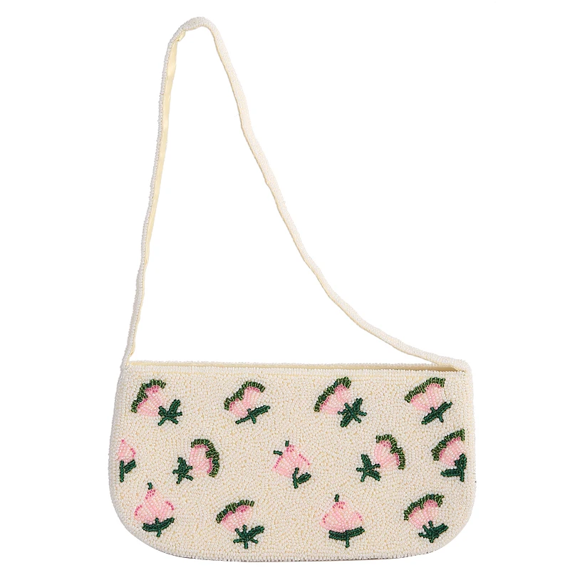 

Handmade Beaded Rose Underarm Bag Vintage Brown Handbag top quality luxury brand handbags women bags