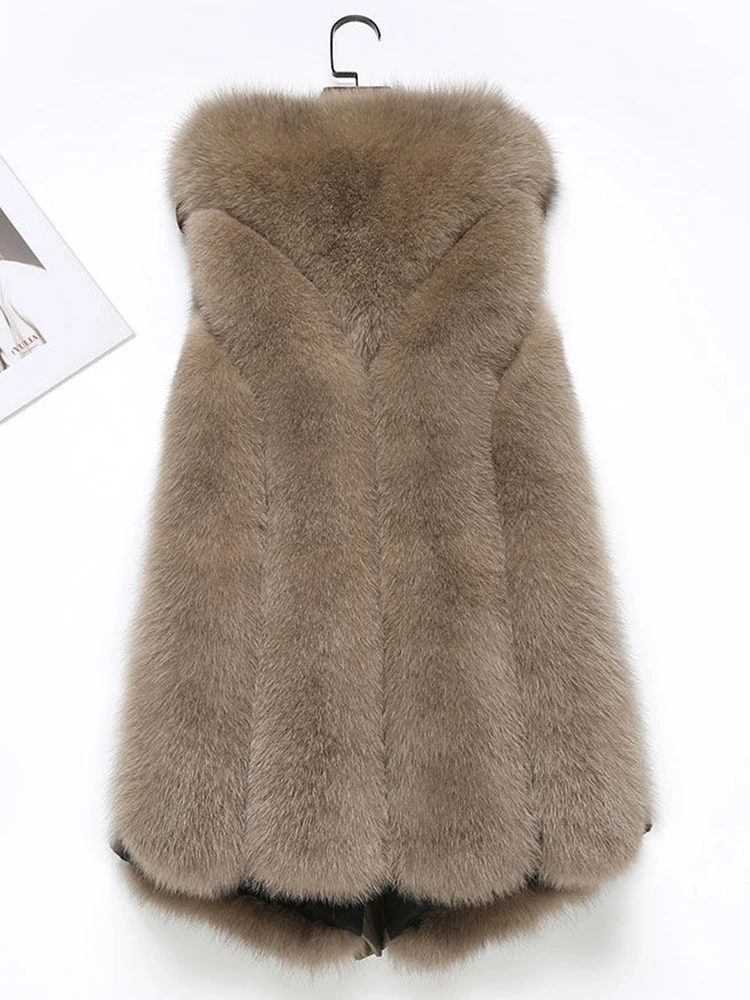 Женский Пушистый Жилет из натурального меха лисы осенне-зимний жилет